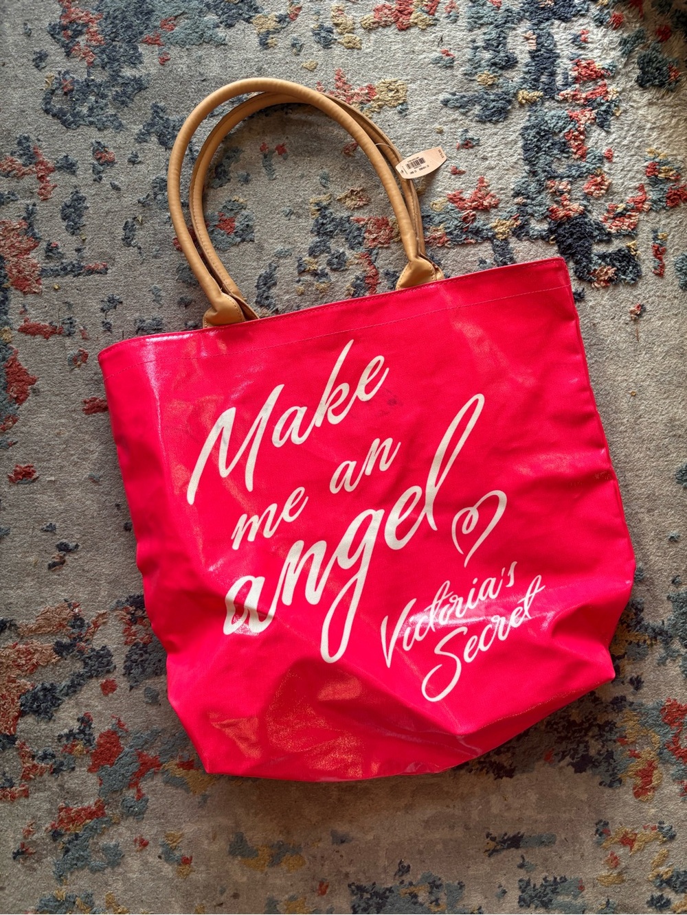 Victoria's Secret Hot Pink Tote with Tan Handles
